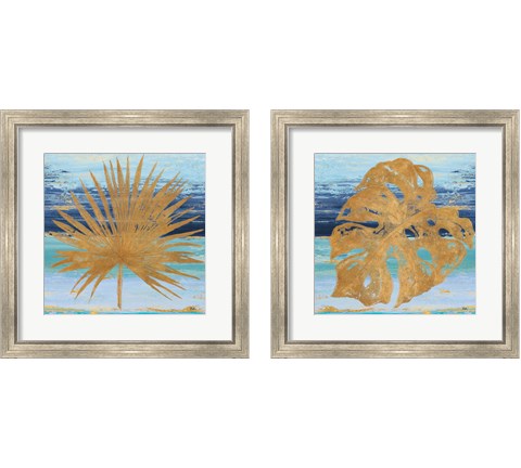 Gold and Teal Leaf Palm 2 Piece Framed Art Print Set by Patricia Pinto