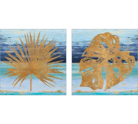 Gold and Teal Leaf Palm 2 Piece Art Print Set by Patricia Pinto