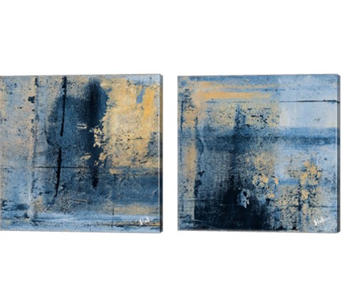 Gold on Blue Square 2 Piece Canvas Print Set by Patricia Pinto