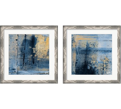 Gold on Blue Square 2 Piece Framed Art Print Set by Patricia Pinto