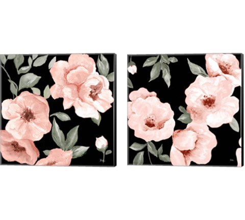 Dusty Rose on Black 2 Piece Canvas Print Set by Patricia Pinto