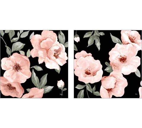 Dusty Rose on Black 2 Piece Art Print Set by Patricia Pinto