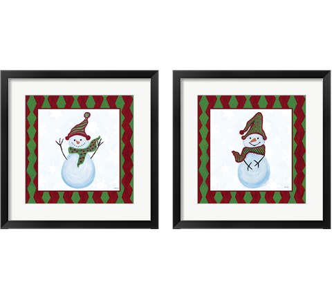 Snowman Zig Zag Square 2 Piece Framed Art Print Set by Gina Ritter