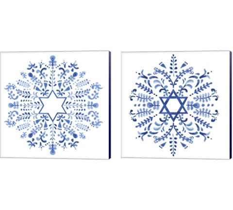 Indigo Hanukkah 2 Piece Canvas Print Set by Victoria Borges