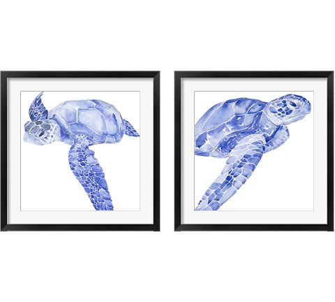 Ultramarine Sea Turtle 2 Piece Framed Art Print Set by Jennifer Parker