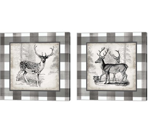 Buffalo Check Deer Neutral 2 Piece Canvas Print Set by Tre Sorelle Studios
