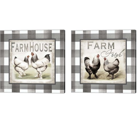 Buffalo Check Farm House Chickens Neutral 2 Piece Canvas Print Set by Tre Sorelle Studios