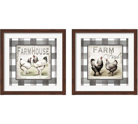 Buffalo Check Farm House Chickens Neutral 2 Piece Framed Art Print Set by Tre Sorelle Studios