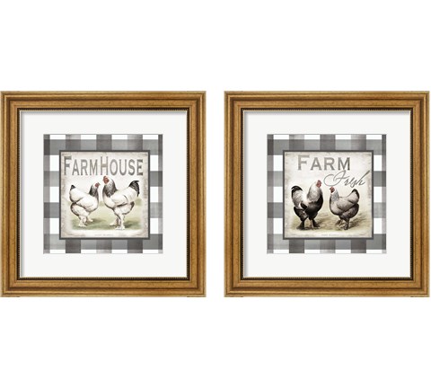 Buffalo Check Farm House Chickens Neutral 2 Piece Framed Art Print Set by Tre Sorelle Studios