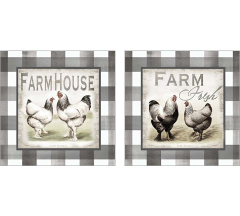 Buffalo Check Farm House Chickens Neutral 2 Piece Art Print Set by Tre Sorelle Studios