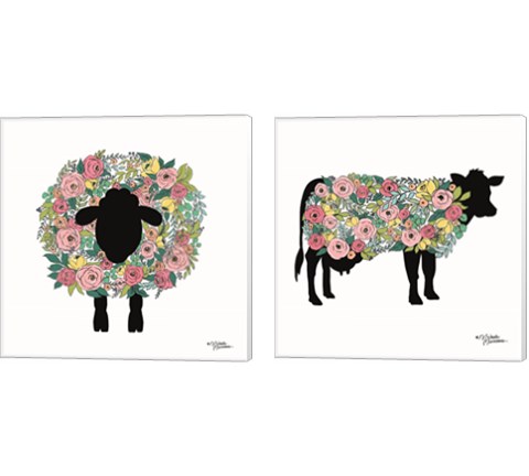Floral Farm Animals 2 Piece Canvas Print Set by Michele Norman