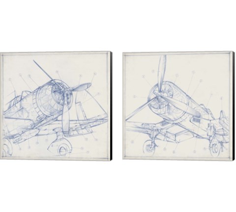 Airplane Mechanical Sketch 2 Piece Canvas Print Set by Ethan Harper
