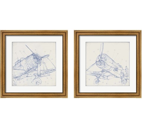 Airplane Mechanical Sketch 2 Piece Framed Art Print Set by Ethan Harper