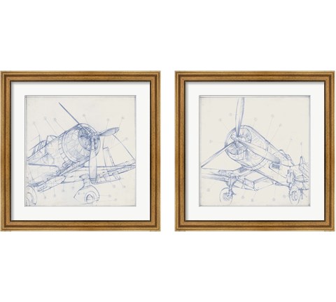 Airplane Mechanical Sketch 2 Piece Framed Art Print Set by Ethan Harper