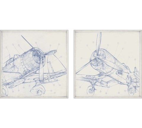 Airplane Mechanical Sketch 2 Piece Art Print Set by Ethan Harper