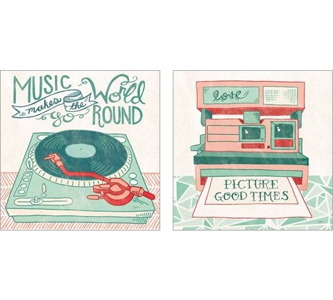 Retro Polaroid & Record Player 2 Piece Art Print Set by Mary Urban