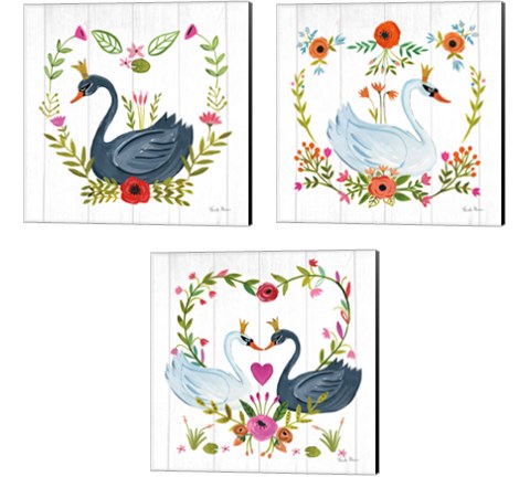 Swan Love 3 Piece Canvas Print Set by Farida Zaman