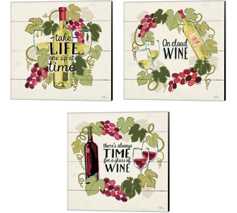 Wine and Friends 3 Piece Canvas Print Set by Janelle Penner
