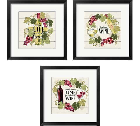 Wine and Friends 3 Piece Framed Art Print Set by Janelle Penner