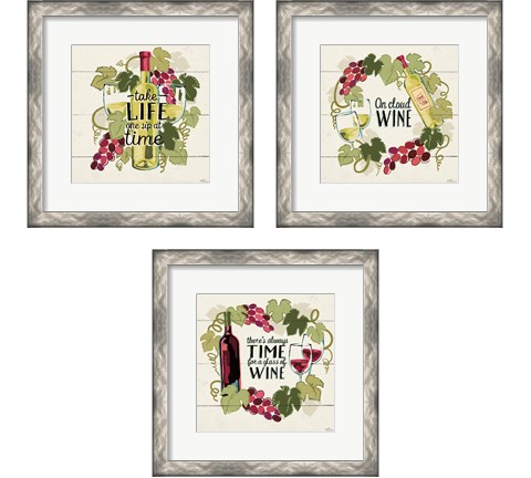 Wine and Friends 3 Piece Framed Art Print Set by Janelle Penner