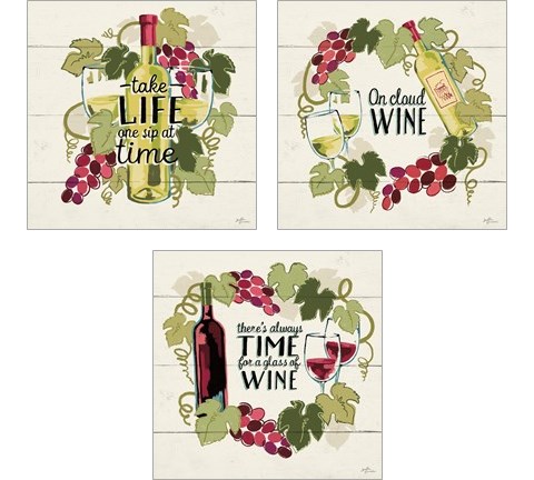 Wine and Friends 3 Piece Art Print Set by Janelle Penner