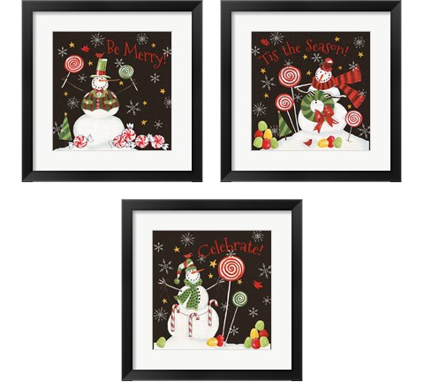 Sweet Snowmen Black 3 Piece Framed Art Print Set by Anne Tavoletti