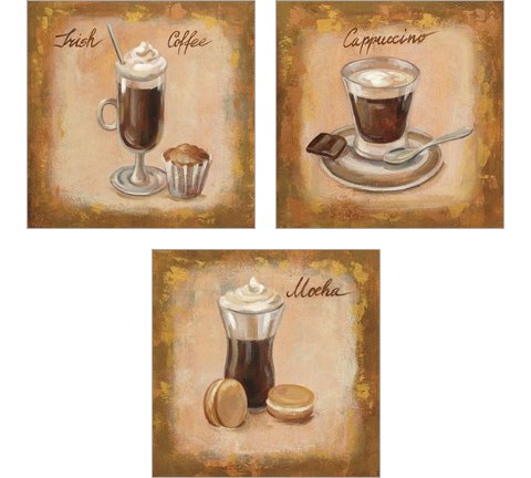 Coffee Time on Wood 3 Piece Art Print Set by Silvia Vassileva