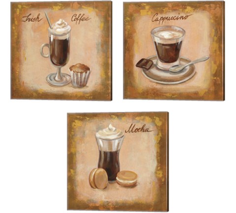 Coffee Time on Wood 3 Piece Canvas Print Set by Silvia Vassileva