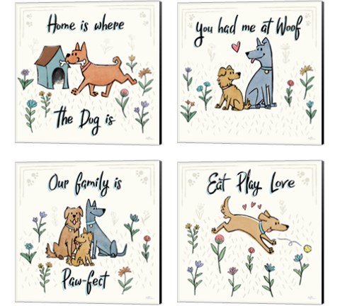 Dogs in the Garden 4 Piece Canvas Print Set by Janelle Penner