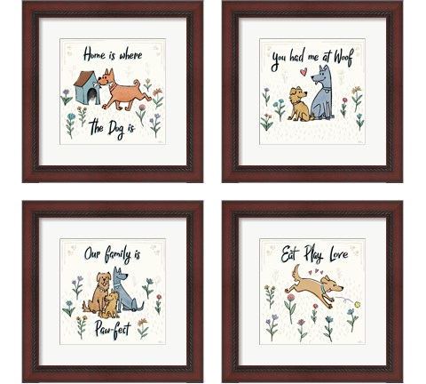 Dogs in the Garden 4 Piece Framed Art Print Set by Janelle Penner