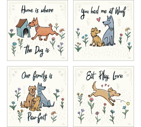 Dogs in the Garden 4 Piece Art Print Set by Janelle Penner