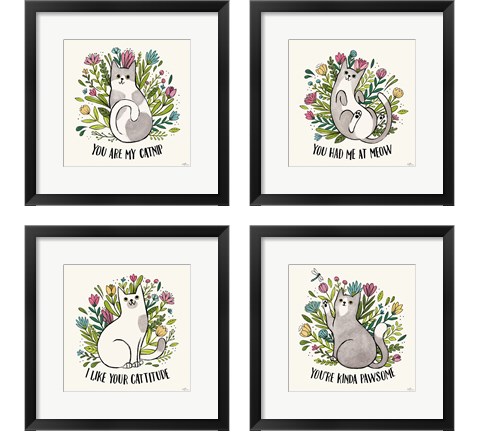 Purrfect Garden 4 Piece Framed Art Print Set by Janelle Penner