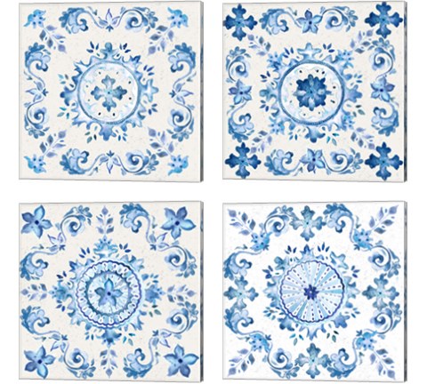 Artisan Medallions White/Blue 4 Piece Canvas Print Set by Tre Sorelle Studios