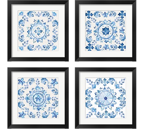 Artisan Medallions White/Blue 4 Piece Framed Art Print Set by Tre Sorelle Studios