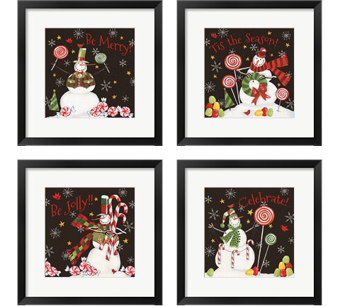 Sweet Snowmen Black 4 Piece Framed Art Print Set by Anne Tavoletti