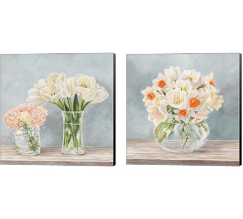 Fleurs et Vases Aquamarine 2 Piece Canvas Print Set by Remy Dellal
