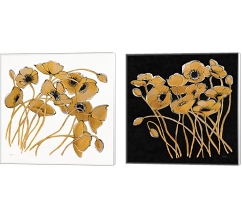Gold Black Line Poppies 2 Piece Canvas Print Set by Shirley Novak