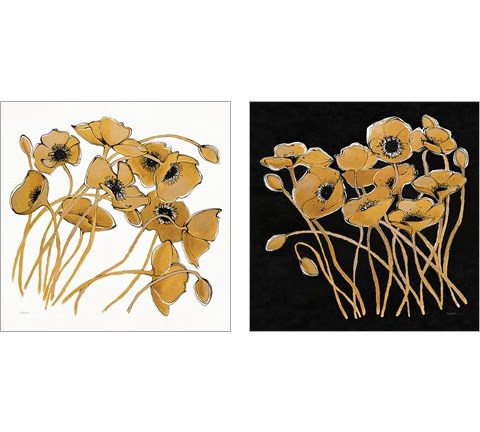 Gold Black Line Poppies 2 Piece Art Print Set by Shirley Novak