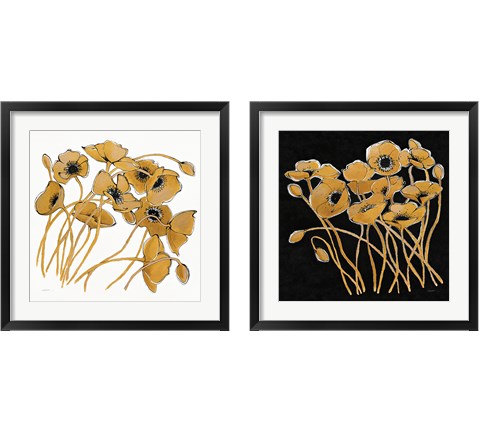 Gold Black Line Poppies 2 Piece Framed Art Print Set by Shirley Novak