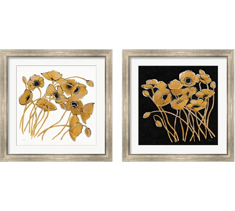 Gold Black Line Poppies 2 Piece Framed Art Print Set by Shirley Novak