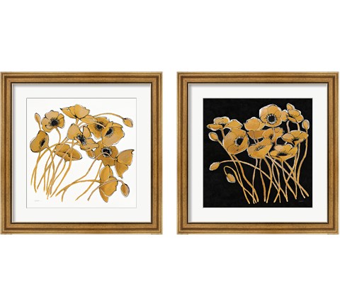 Gold Black Line Poppies 2 Piece Framed Art Print Set by Shirley Novak