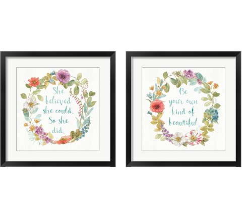 Rainbow Seeds Wreath 2 Piece Framed Art Print Set by Lisa Audit