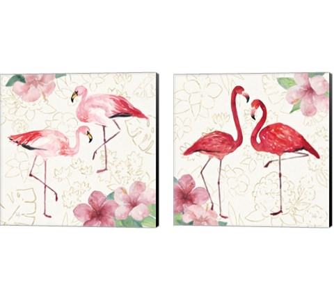 Tropical Flamingoes 2 Piece Canvas Print Set by Harriet Sussman