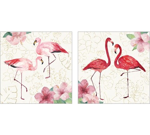 Tropical Flamingoes 2 Piece Art Print Set by Harriet Sussman