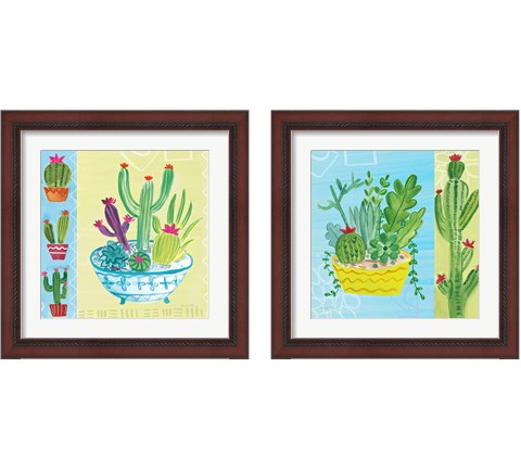 Cacti Garden no Birds and Butterflies 2 Piece Framed Art Print Set by Farida Zaman