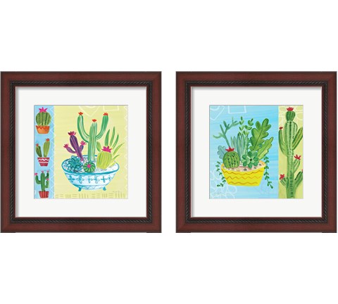 Cacti Garden no Birds and Butterflies 2 Piece Framed Art Print Set by Farida Zaman