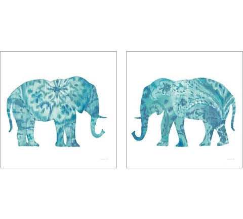 Boho Teal Elephant 2 Piece Art Print Set by Danhui Nai