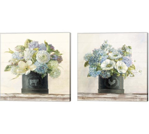 Flowers in Hatbox Shiplap 2 Piece Canvas Print Set by Danhui Nai