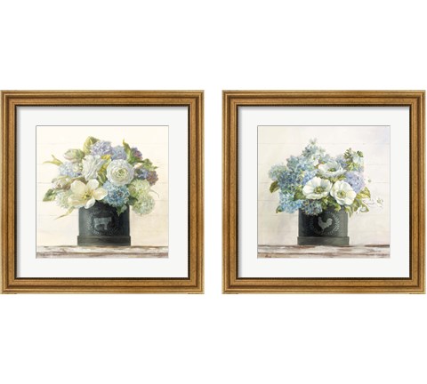 Flowers in Hatbox Shiplap 2 Piece Framed Art Print Set by Danhui Nai