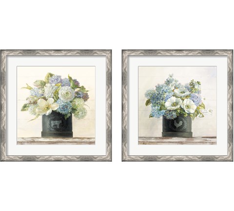 Flowers in Hatbox Shiplap 2 Piece Framed Art Print Set by Danhui Nai